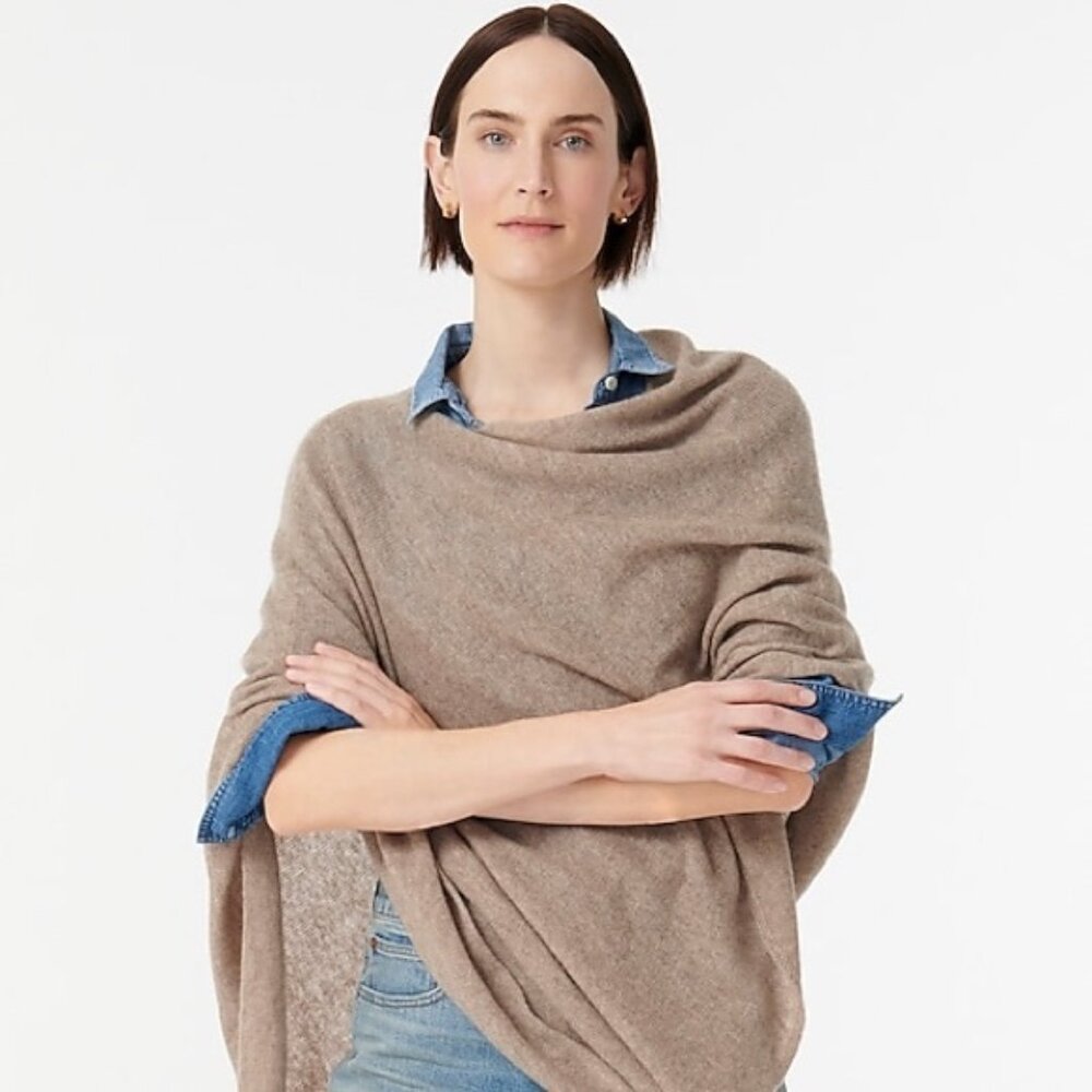 New J Crew Heather Camel Cashmere Wool Poncho - Picture 7 of 7